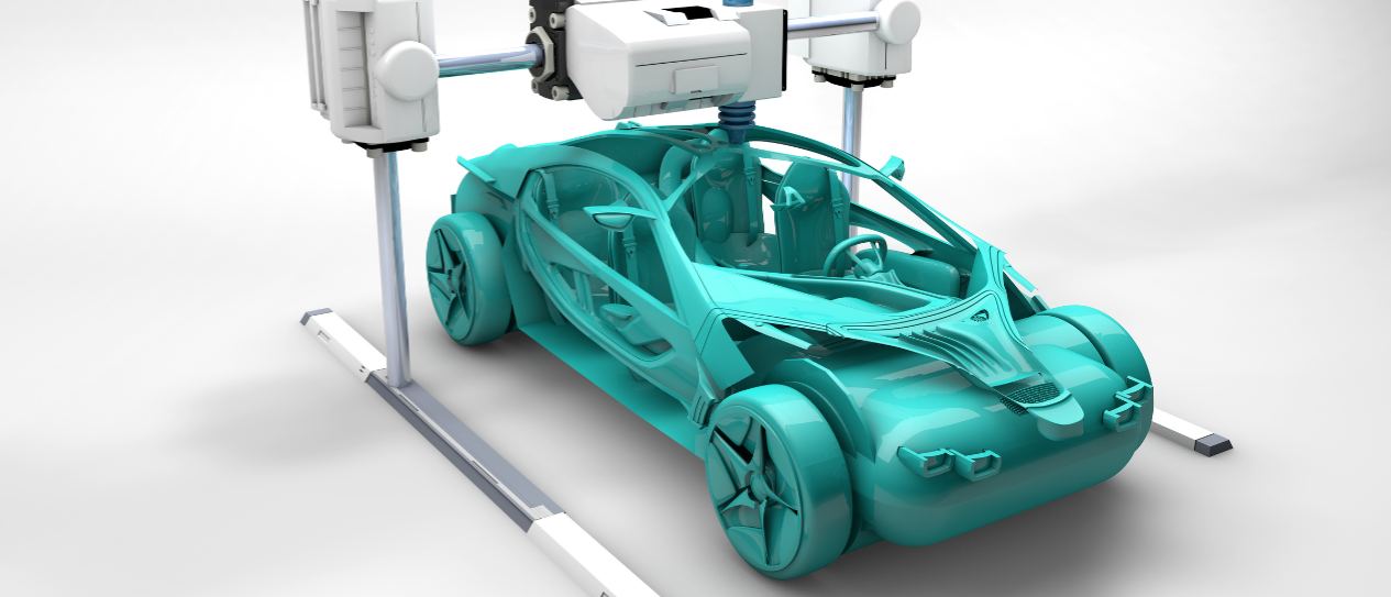 3D printed toy car by Vertices3D with a sleek, modern design and detailed wheels, made from colorful PLA plastic.